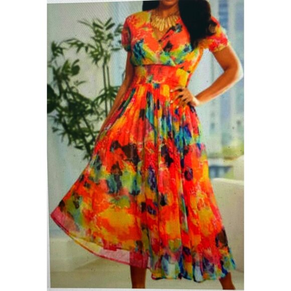 Astro Size 1X  Midi Elastic Waist Women's Multi Color Tie Die Dress - Picture 4 of 5